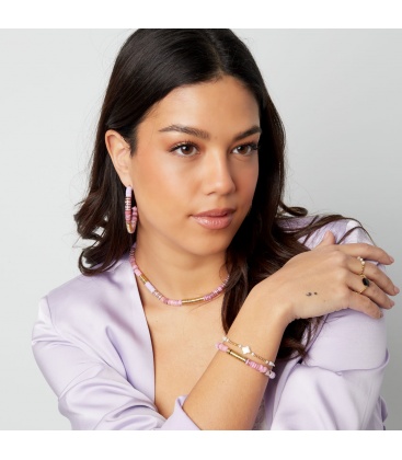 Roze met goudkleurige platte kralen oorhangers