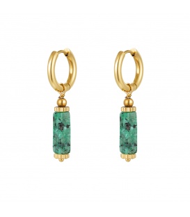 Gouden oorbellen met groene hematiet rechthoekige stenen hanger - Yehwang | Koop nu bij onze webshop