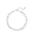 Zilverkleurige schakel armband met 3 lagen en glas kralen