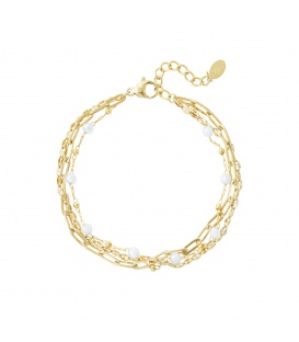 Prachtige goudkleurige schakel armband met 3 lagen en glas kralen van Yehwang