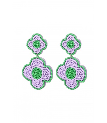  Lila met groene bloemen oorhangers met kleine kralen van Yehwang - Kleurrijke flair
