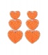 Oranje glas kralen oorhangers met 3 harten en strass stenen rand