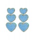 Blauwe oorhangers met 3 harten en heldere strass stenen rand
