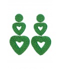 Groene kralen oorhangers met 2 harten