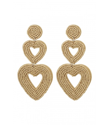 Beige kralen oorhangers met 2 harten