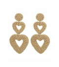 Beige kralen oorhangers met 2 harten