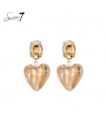 Beige murano glas oorhangers in de vorm van een hart van Sweet7 | Romantische sieraden