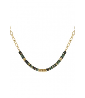 Goudkleurige schakel halsketting met groene natuur stenen kralen van Yehwang