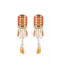 Oranje gekleurde oorclips met mooie hangertjes
