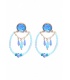 Blauwe glas kralen oorclips met kraaltjes aan een kettinkje en vlindertjes in het oorstukje