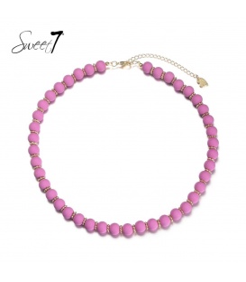 Sweet7 - Paarse korte halsketting met goudkleurige elementen
