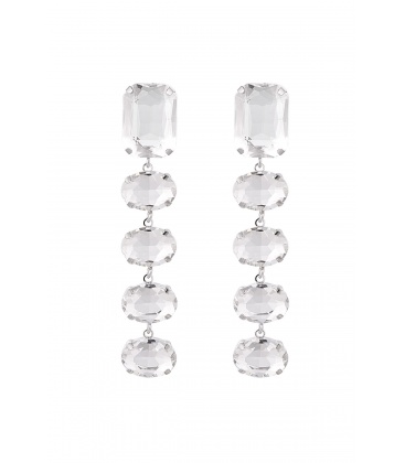 Zilverkleurige oorhangers met heldere glas kralen