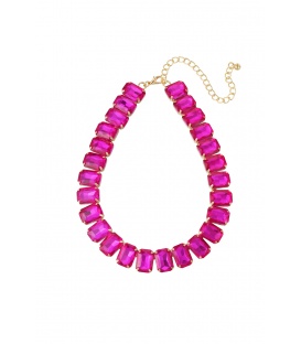 Fuchsia Roze Halsketting met Glas Kralen in een Goudkleurige Setting - Perfecte Accessoire voor een Opvallende Look