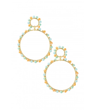 Blauw gekleurde oorhangers met glas steentjes rondom