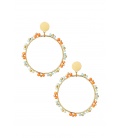 Goudkleurige oorhangers met blauw en oranje kraaltjes