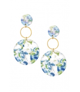 Blauw groenige oorhangers met een goudkleurige cirkel