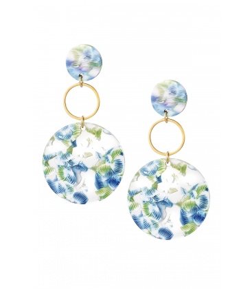 Blauw groenige oorhangers met een goudkleurige cirkel