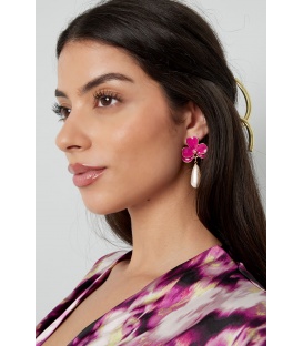Roze Bloem Oorhangers met Parel - Stijlvolle Mode Accessoires