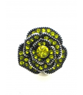 Groene en Gele Bloemvormige Oorclips met Strass Steentjes - Trendy Mode Accessoire