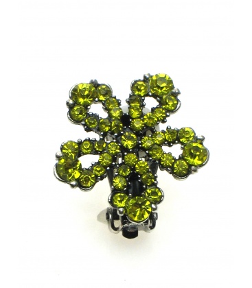 Oorclips met gele strassteentjes in bloemvorm