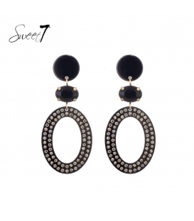 Zwarte oorhangers met strass steentjes en een effen oorstukje