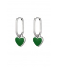Zilverkleurige oorhangers met een groene harten bedel