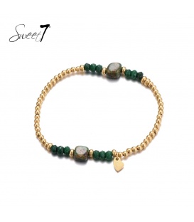 Luxe Goudkleurige Armband met Groene Natuurstenen Kralen - Elegante Pracht