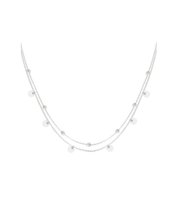 Zilverkleurige dubbele halsketting met hangende cirkels en bolletjes