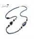 Blauwe lange halsketting met glas kralen en mooie elementen