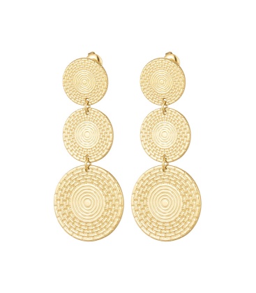 Goudkleurige oorhangers met 3 bewerkte rondjes