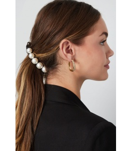 Elegante Zwarte Haarklem met Witte Kunst Parels - Trendy Mode Accessoire