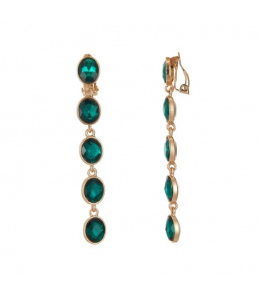 Groene glas steentjes oorclips in goudkleurige setting