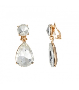 Goudkleurige oorclips met heldere glas stenen