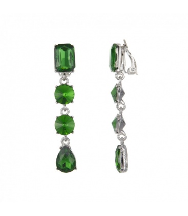 Zilverkleurige oorclips met groene glas stenen