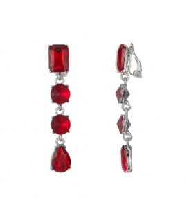Rode Glasstenen Oorclips met Zilverkleurige Setting - Elegante Accessoires