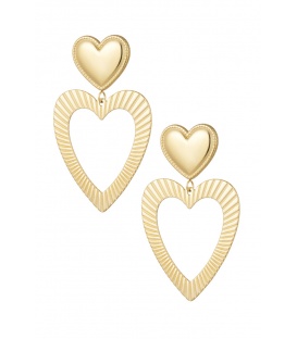 Goudkleurige oorhangers met 2 harten 