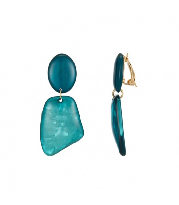 Turquoise oorclips met een resin hanger