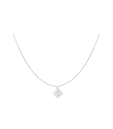 Zilverkleurige halsketting met een hanger als klavertje vier