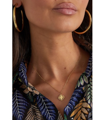 Zilverkleurige halsketting met een hanger als klavertje vier