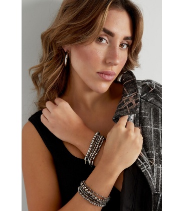 Trendy Grijze Armband met Meerdere Strengen en Glas Kralen - Fashion Accessoire