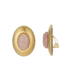 Gouden oorclips met (oud) roze steen