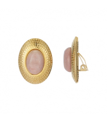 Gouden oorclips met (oud) roze steen