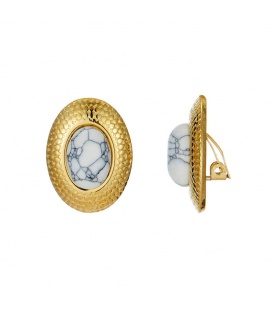 Gouden oorclips met witte steen