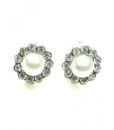 Mooie oorclips met heldere strass steentjes en witte parel