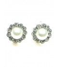 Mooie oorclips met heldere strass steentjes en witte parel