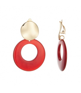 Goudkleurige oorclips met rode hanger