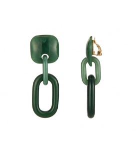 Donker groene oorclips met dubbele hangers
