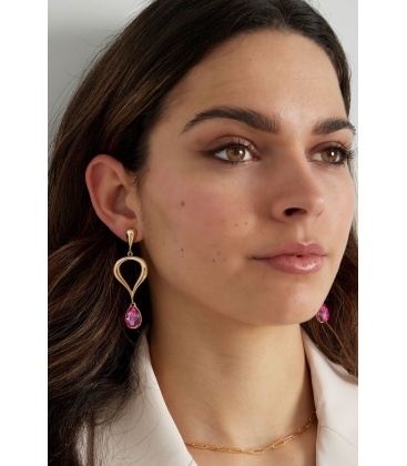 Goudkleurige oorhangers met een blauw glas steentje