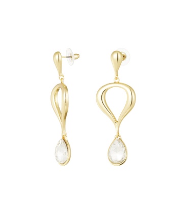 Goudkleurige oorhangers met een helder glas steentje