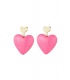 Fuchsia roze harten oorhangers en een goudkleurig hartje